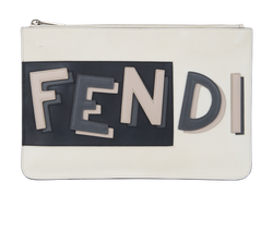 Fendi Vocabulary Pouch, Leather, Cream/Grey, 3355188, B/DB, 1*